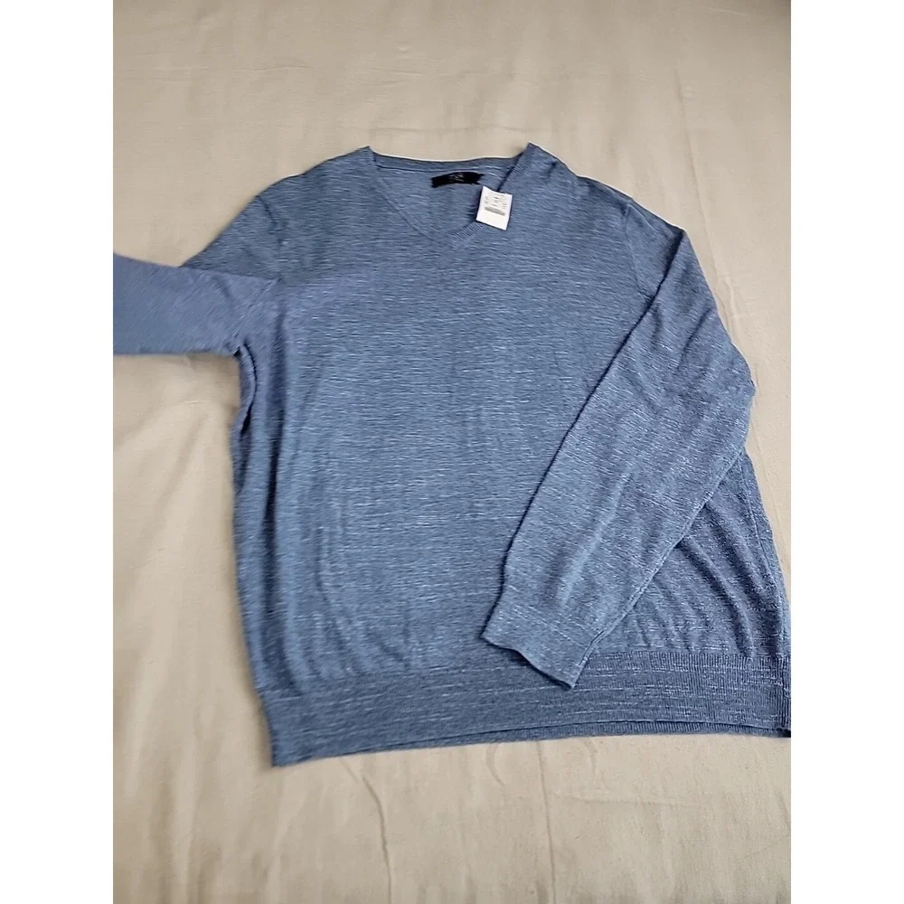 J.Crew V-Neck Sweater Mens XL Blue Marl Cotton C4611 Lightweight Ribbed Knit
